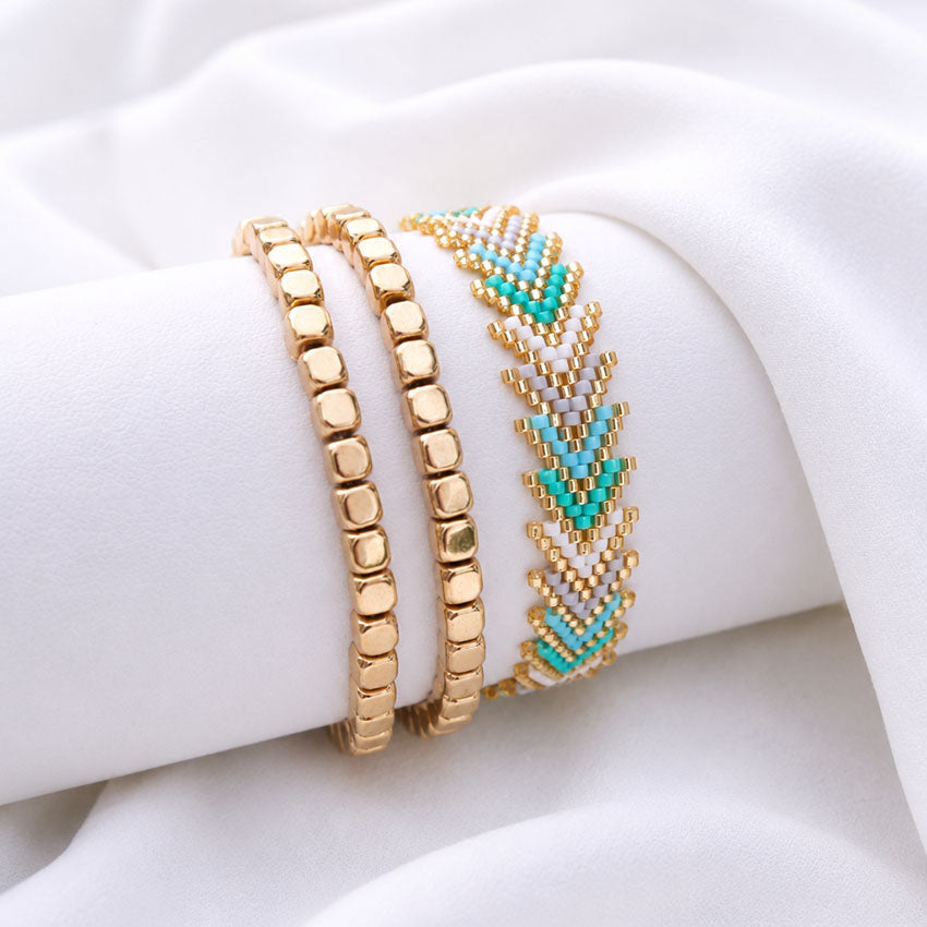Aqua Glow gold bracelet set turquoise chevron