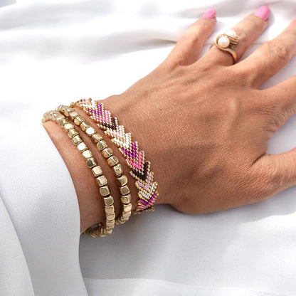 Pink Aura trio of bracelets in golden hematite and pink chevron