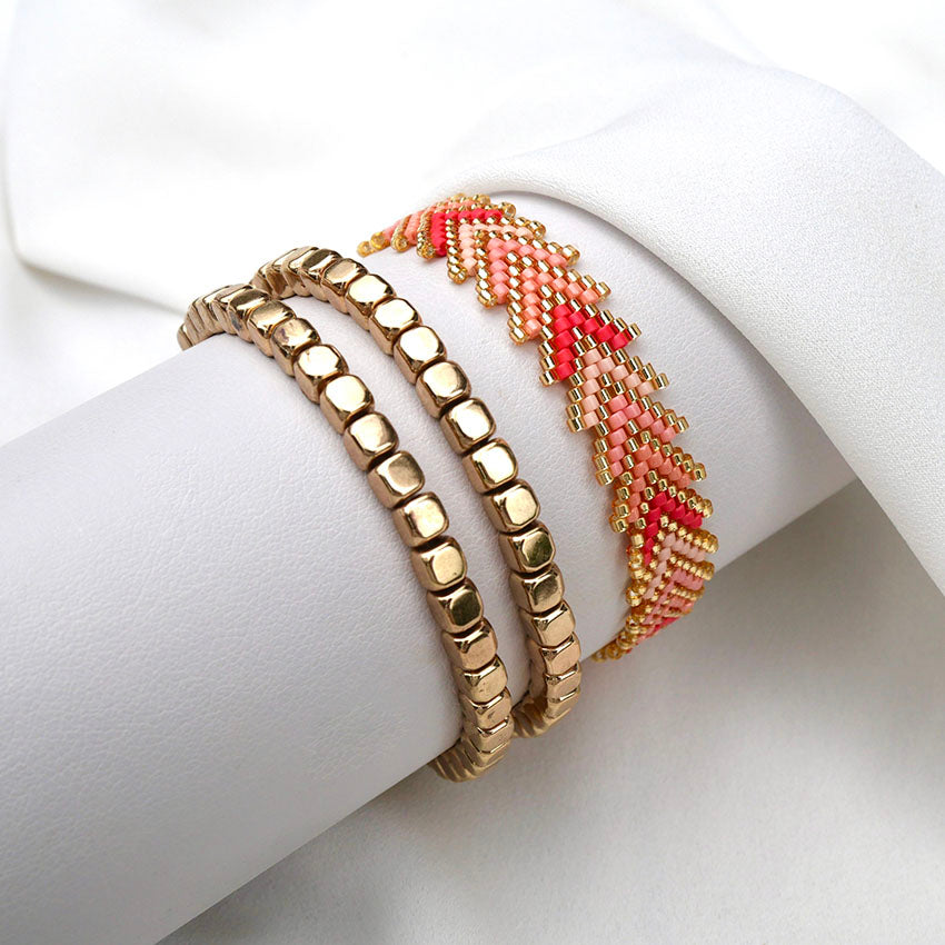 Summer Blush gold bracelet set coral pink chevron